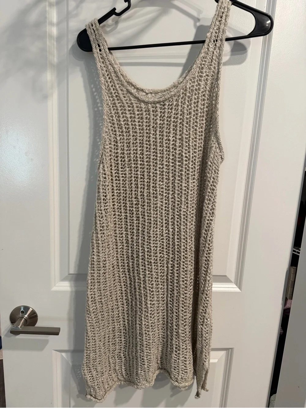 Aerie Open Knit Sweater Dress Crochet Tank Dress Oatmeal Beige Large - Picture 1 of 5